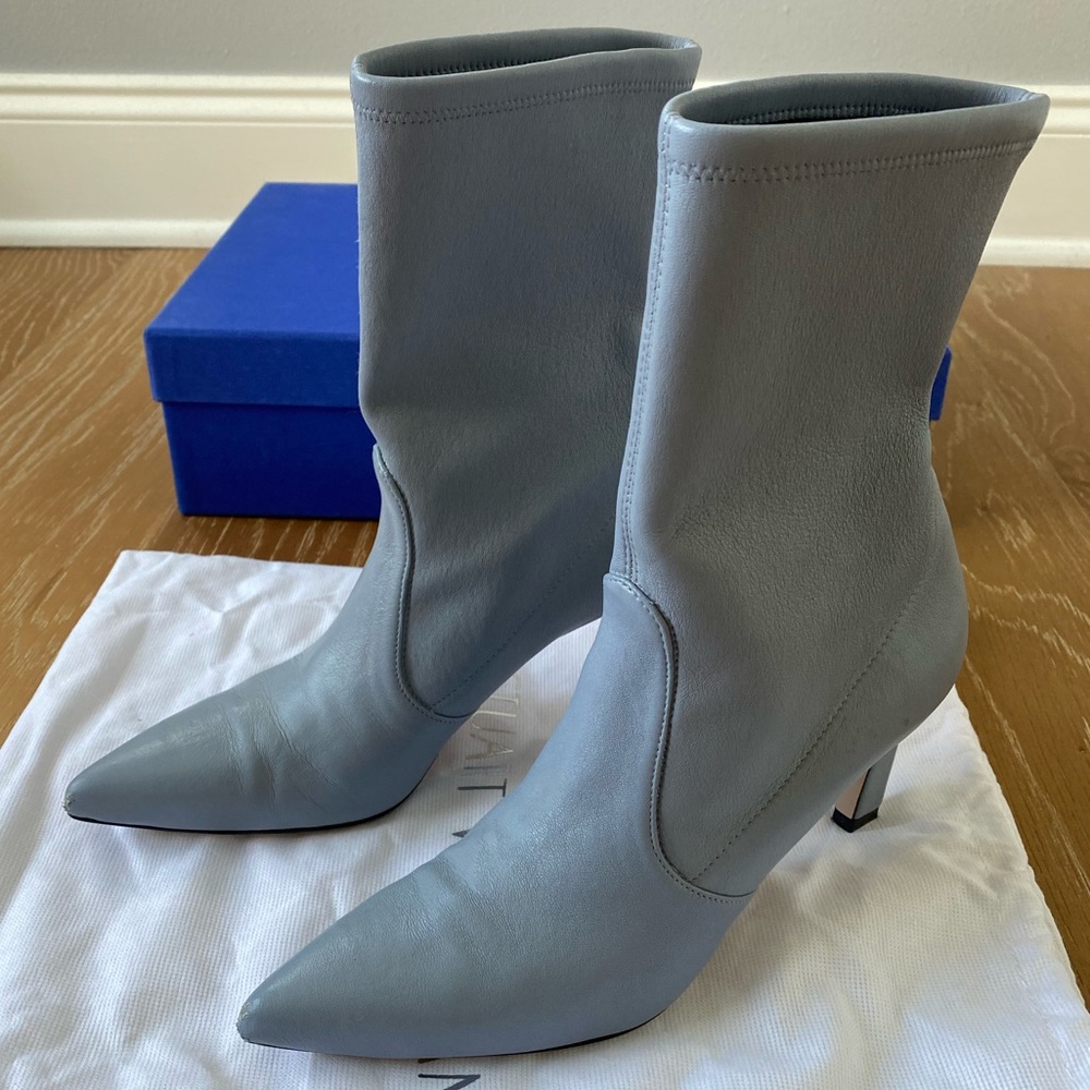 Stuart Weitzman Nappa Leather Blue Sock Booties